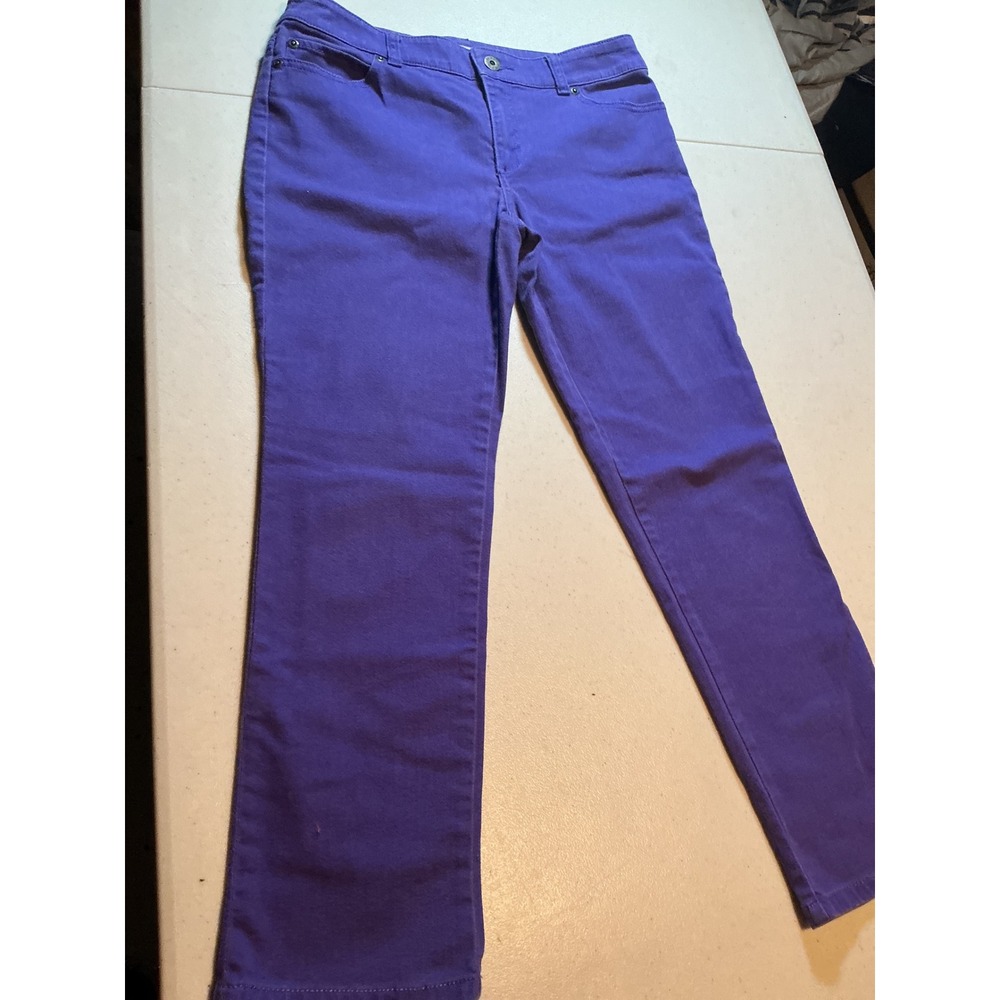 Chicos Platinum Denim Purple Straight Leg Jeans Stretch Cotton Size 0 Womens